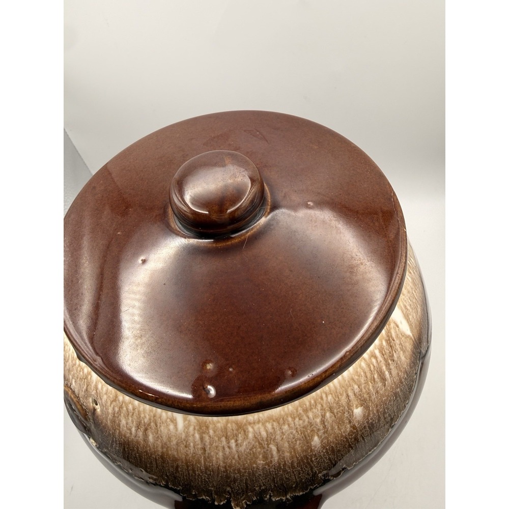 VTG McCoy Brown Drip Glaze Pottery Cookie Crock with Lid 8in Tall USA Made MCM - Picture 8 of 16